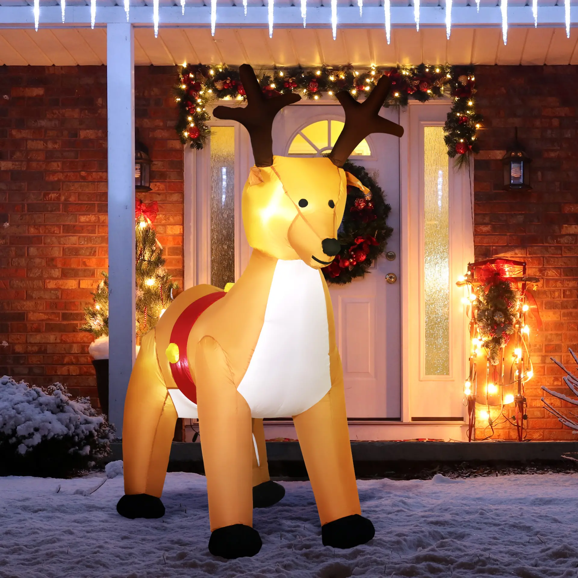 HOMCOM 6ft Christmas Inflatable Reindeer Decoration Xmas Indoor Outdoor Fun w/ Lights Accessories Holiday Blow Up Decor Animal - Image 2