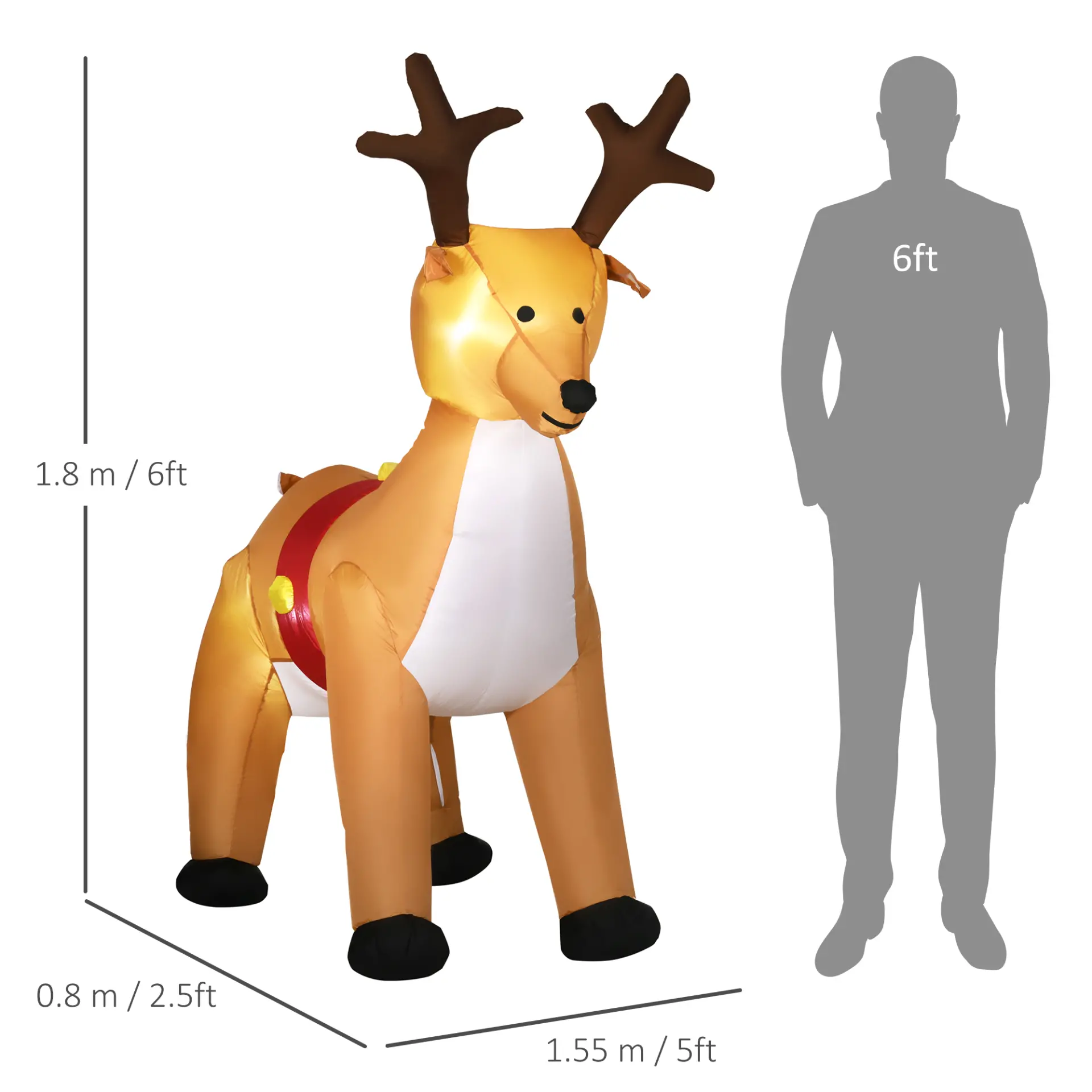 HOMCOM 6ft Christmas Inflatable Reindeer Decoration Xmas Indoor Outdoor Fun w/ Lights Accessories Holiday Blow Up Decor Animal - Image 3