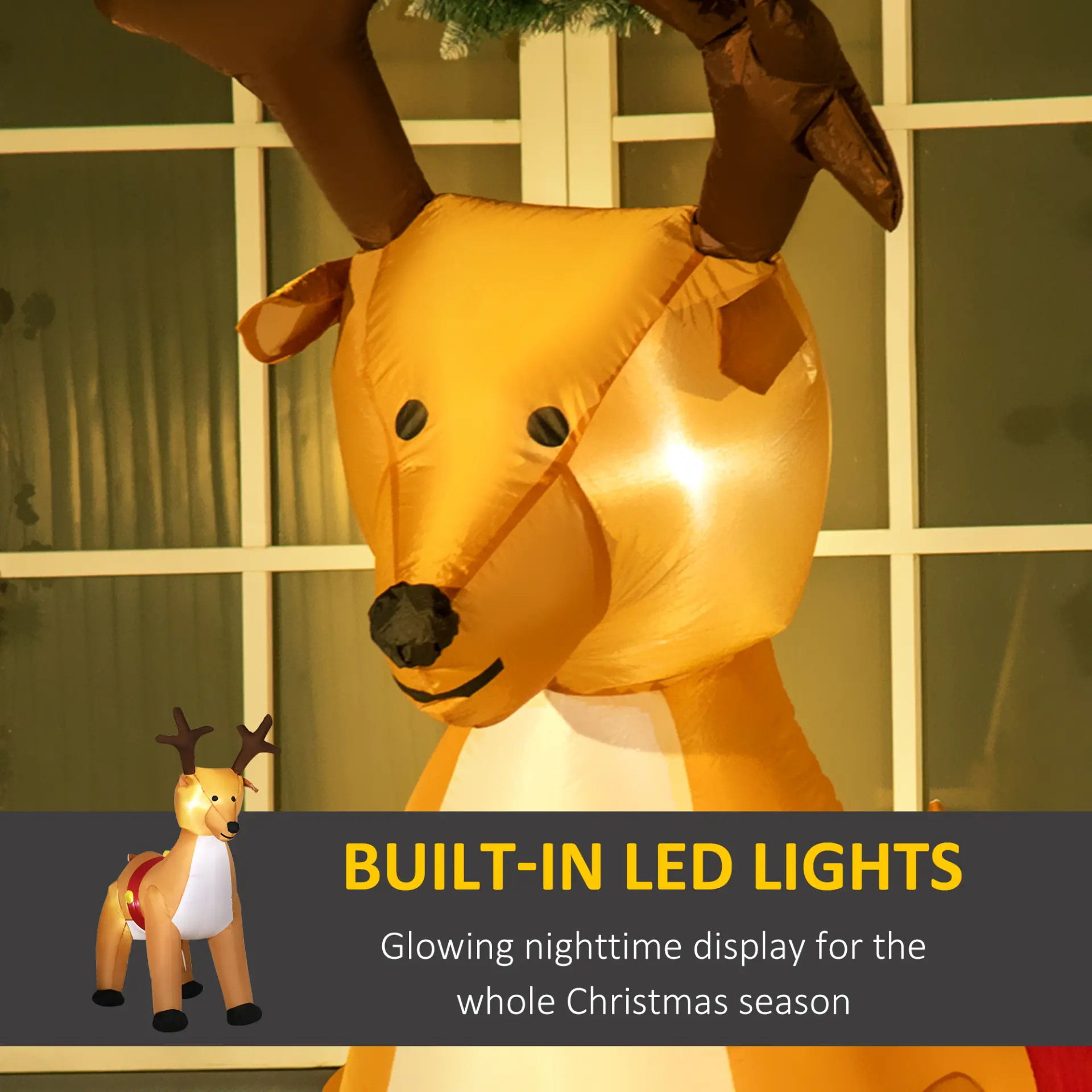 HOMCOM 6ft Christmas Inflatable Reindeer Decoration Xmas Indoor Outdoor Fun w/ Lights Accessories Holiday Blow Up Decor Animal - Image 4
