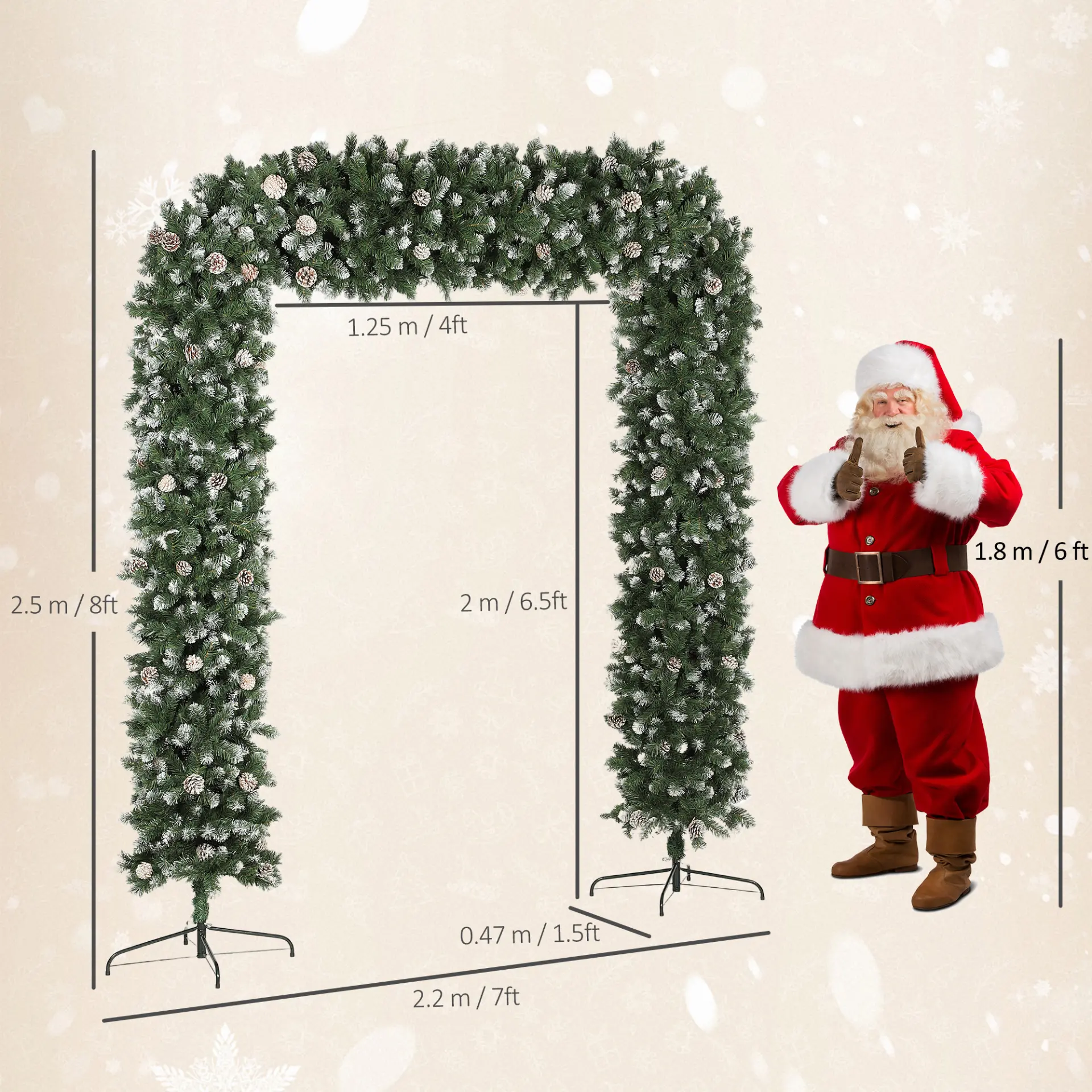 HOMCOM 8.2 ft Snow Frosted Christmas Tree Arch, Christmas Arch Doorway Decor with 2100 Tips and 96 Pinecones, Artificial Xmas Tree with Metal Stand for Indoor, Green - Image 3