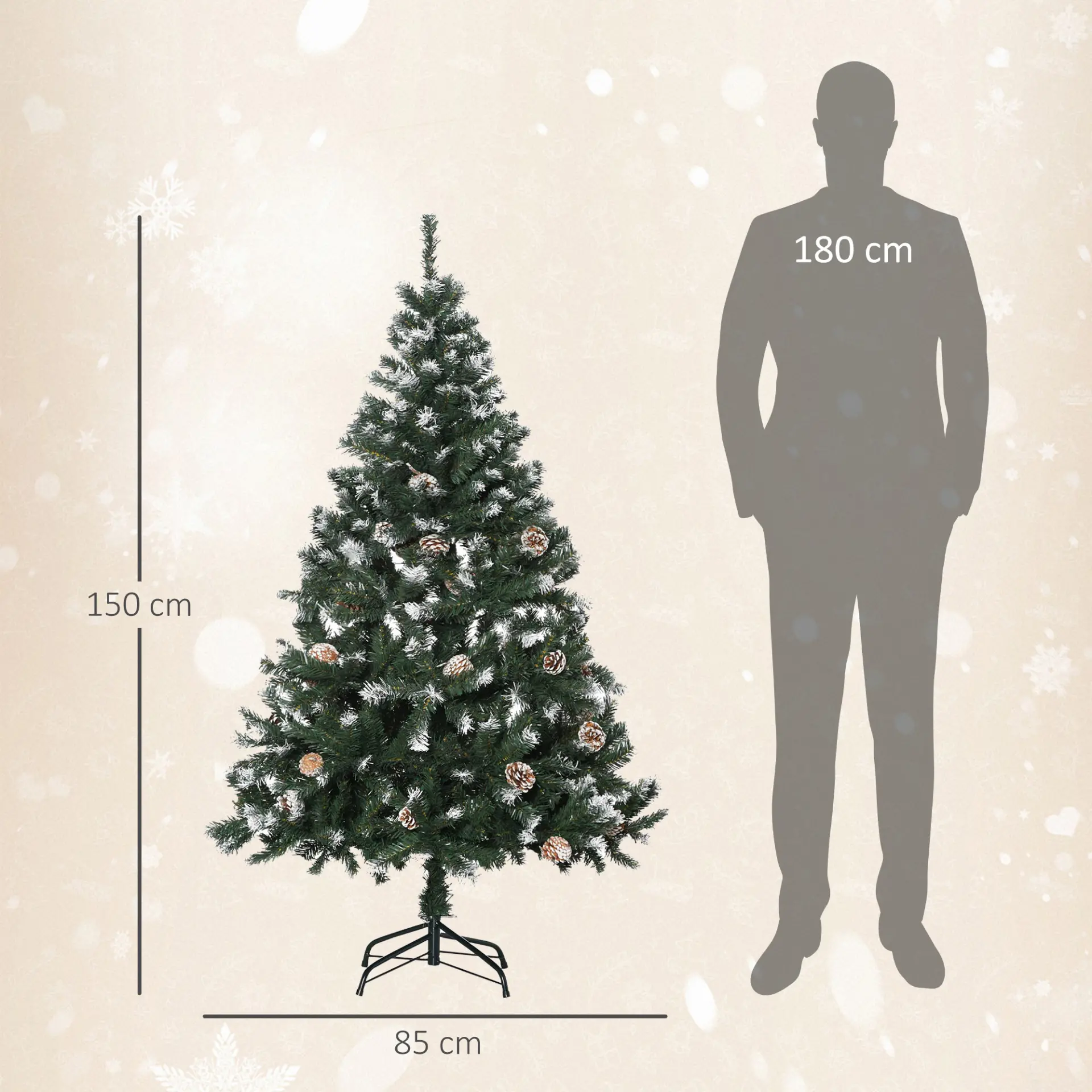 HOMCOM 5FT Artificial Christmas Tree with Pine Cones, Holiday Home Xmas Decoration Automatic Open, Green - Image 3