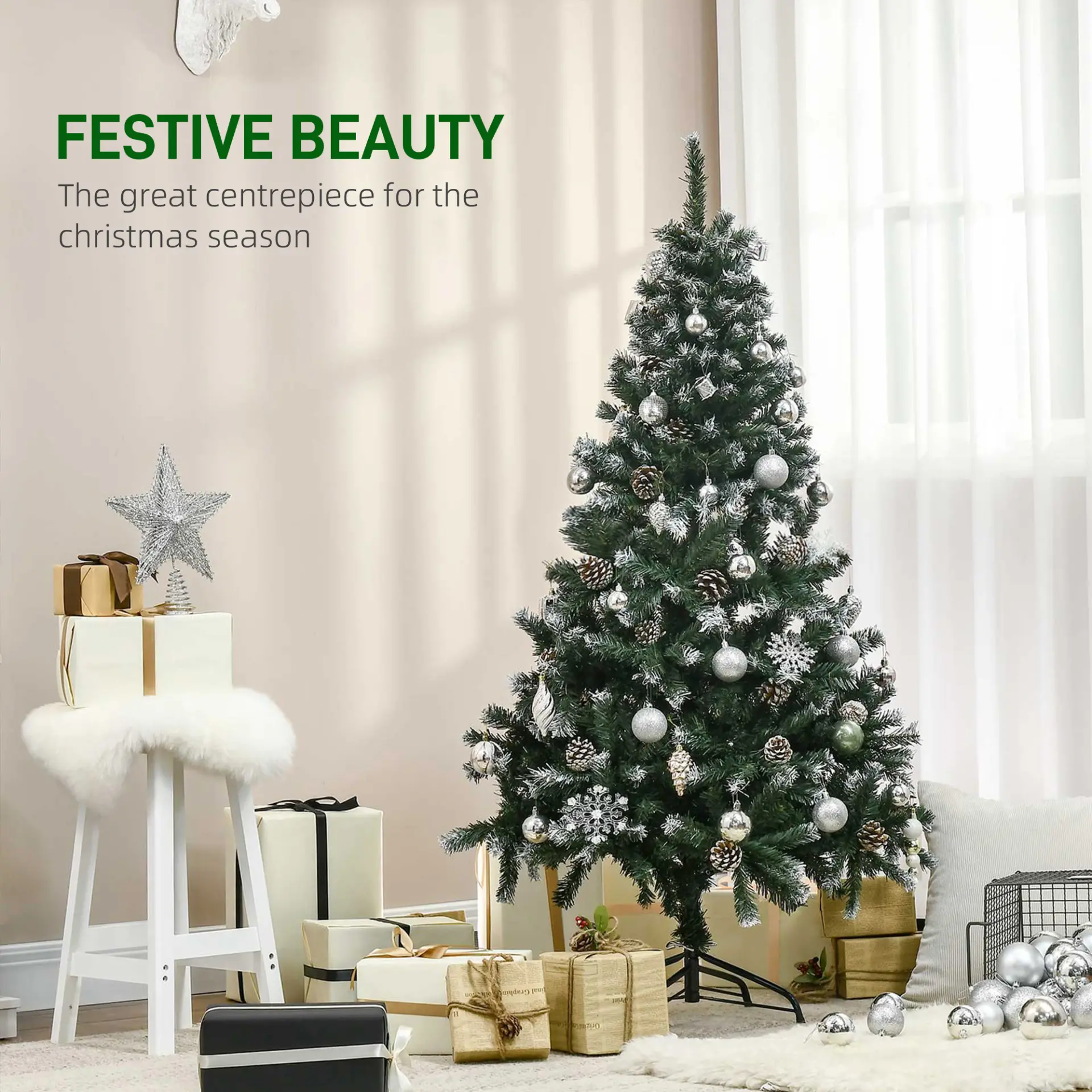 HOMCOM 5FT Artificial Christmas Tree with Pine Cones, Holiday Home Xmas Decoration Automatic Open, Green - Image 4