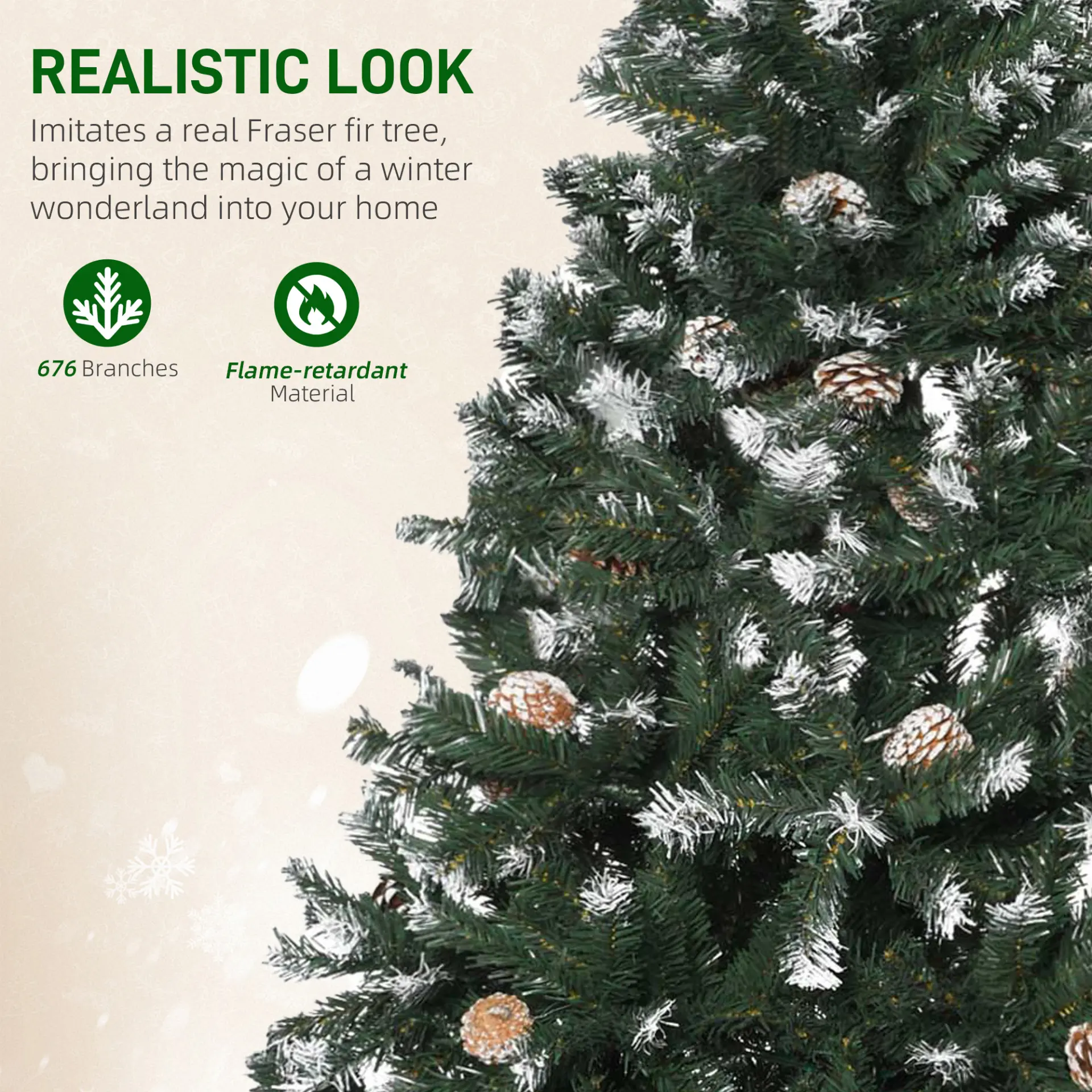 HOMCOM 5FT Artificial Christmas Tree with Pine Cones, Holiday Home Xmas Decoration Automatic Open, Green - Image 5