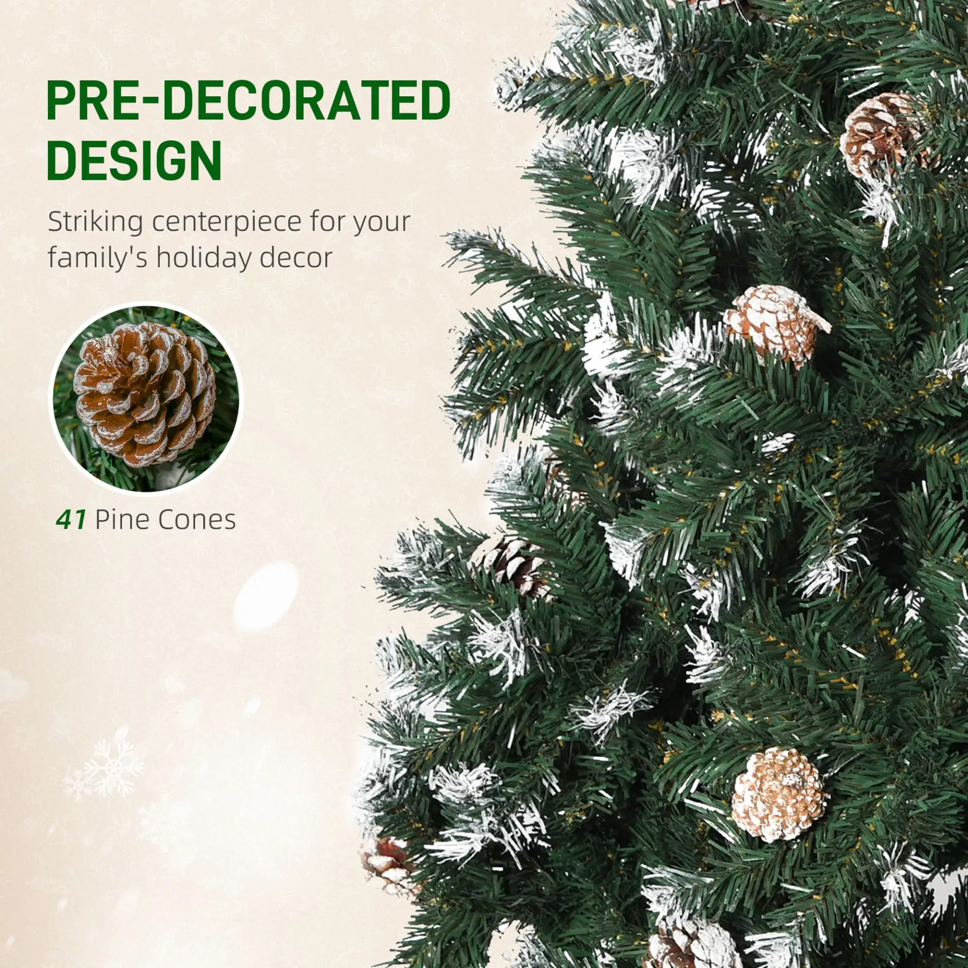 HOMCOM 5FT Artificial Christmas Tree with Pine Cones, Holiday Home Xmas Decoration Automatic Open, Green - Image 6