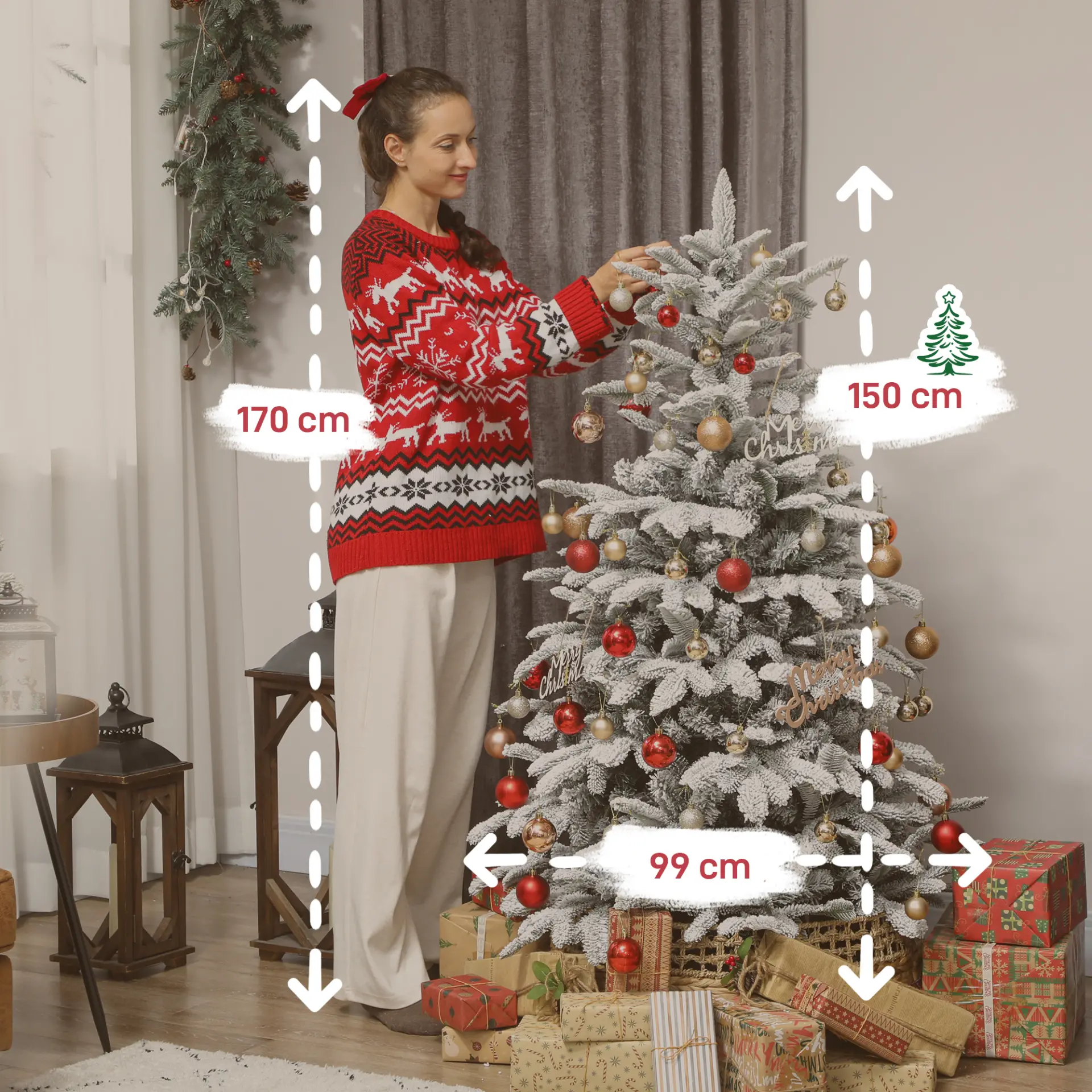 HOMCOM 5 ft Artificial Flocked Christmas Tree with 717 Branches, Hinged Xmas Tree with Foldable Metal Stand, Easy Assembly for Home Office Decor - Image 3