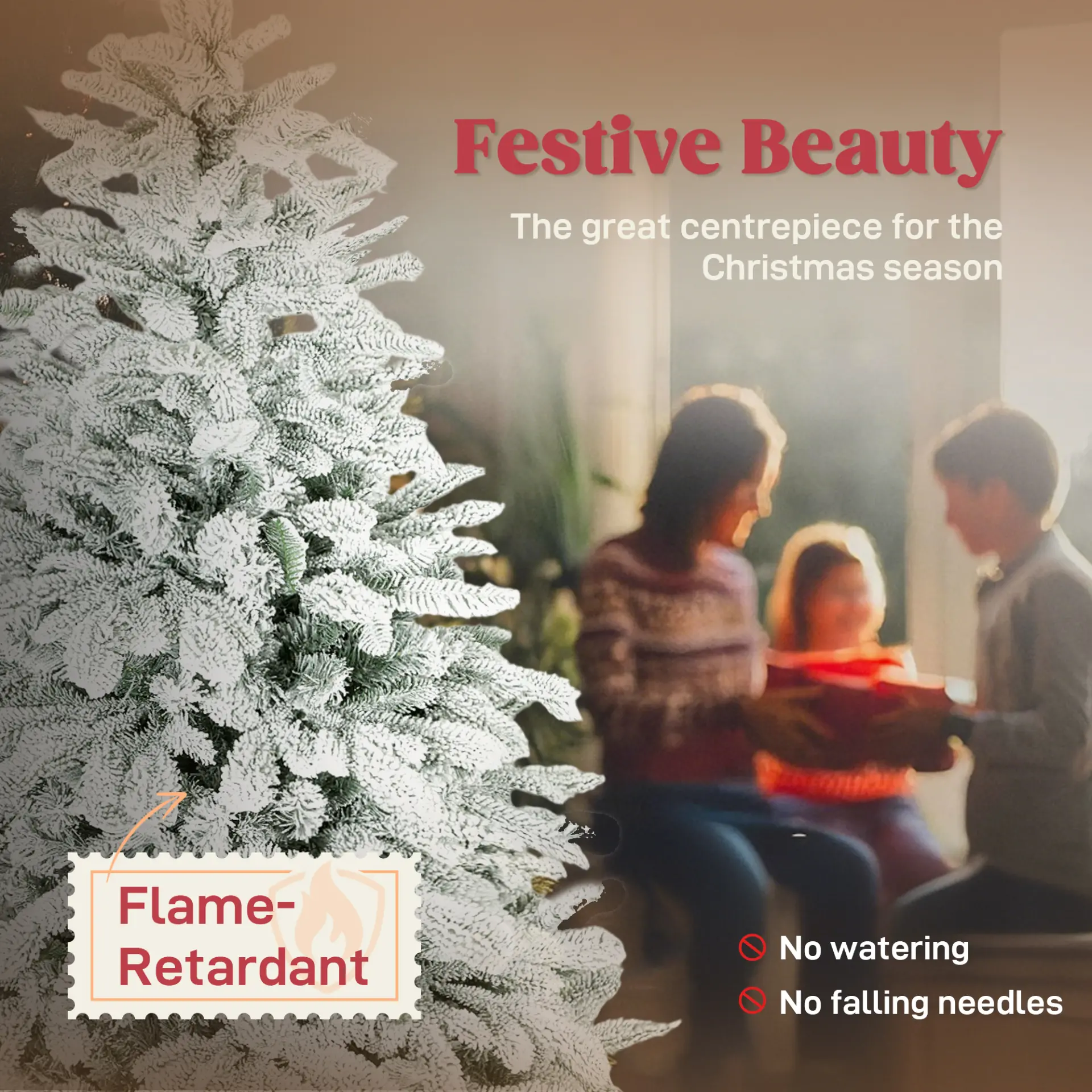 HOMCOM 5 ft Artificial Flocked Christmas Tree with 717 Branches, Hinged Xmas Tree with Foldable Metal Stand, Easy Assembly for Home Office Decor - Image 4