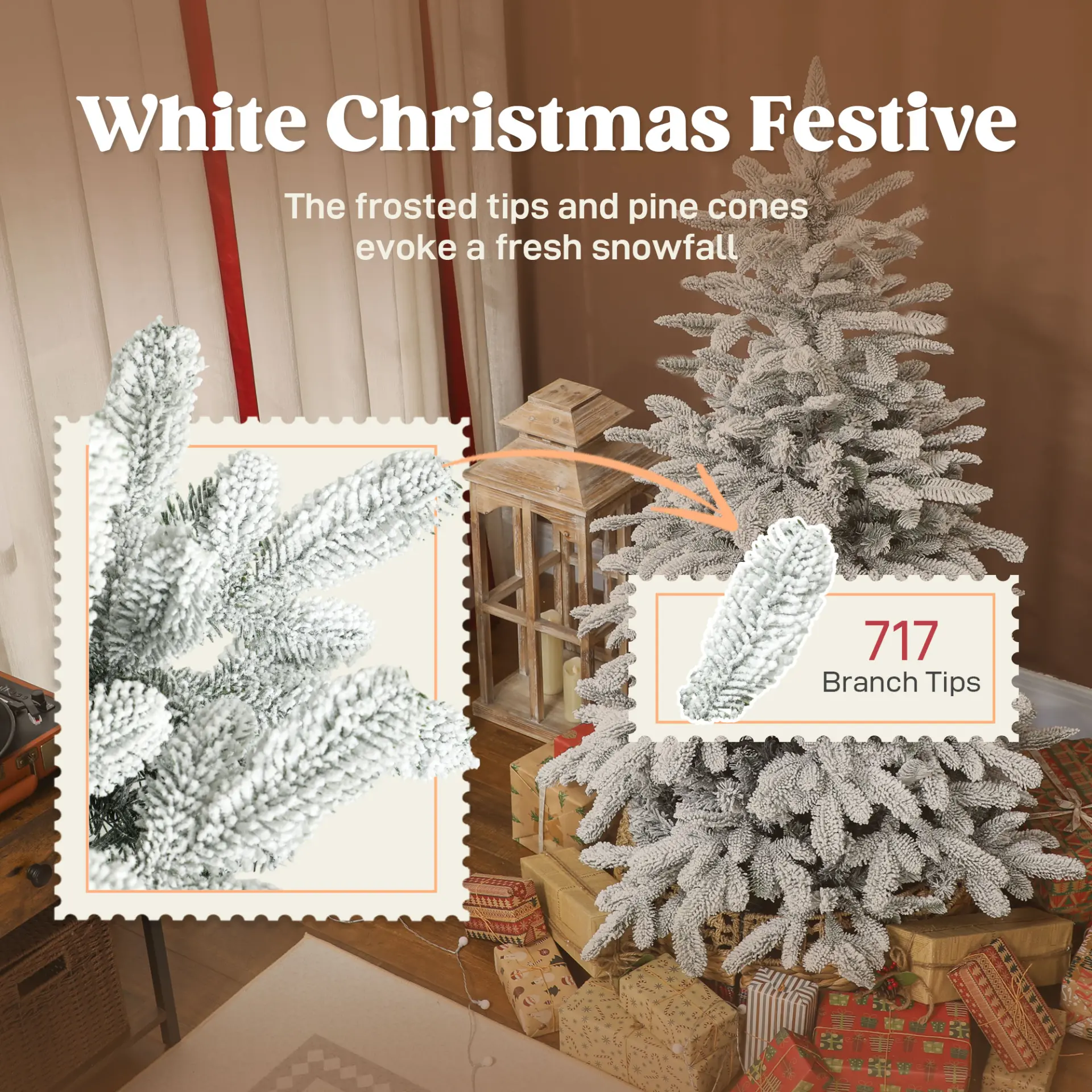 HOMCOM 5 ft Artificial Flocked Christmas Tree with 717 Branches, Hinged Xmas Tree with Foldable Metal Stand, Easy Assembly for Home Office Decor - Image 5