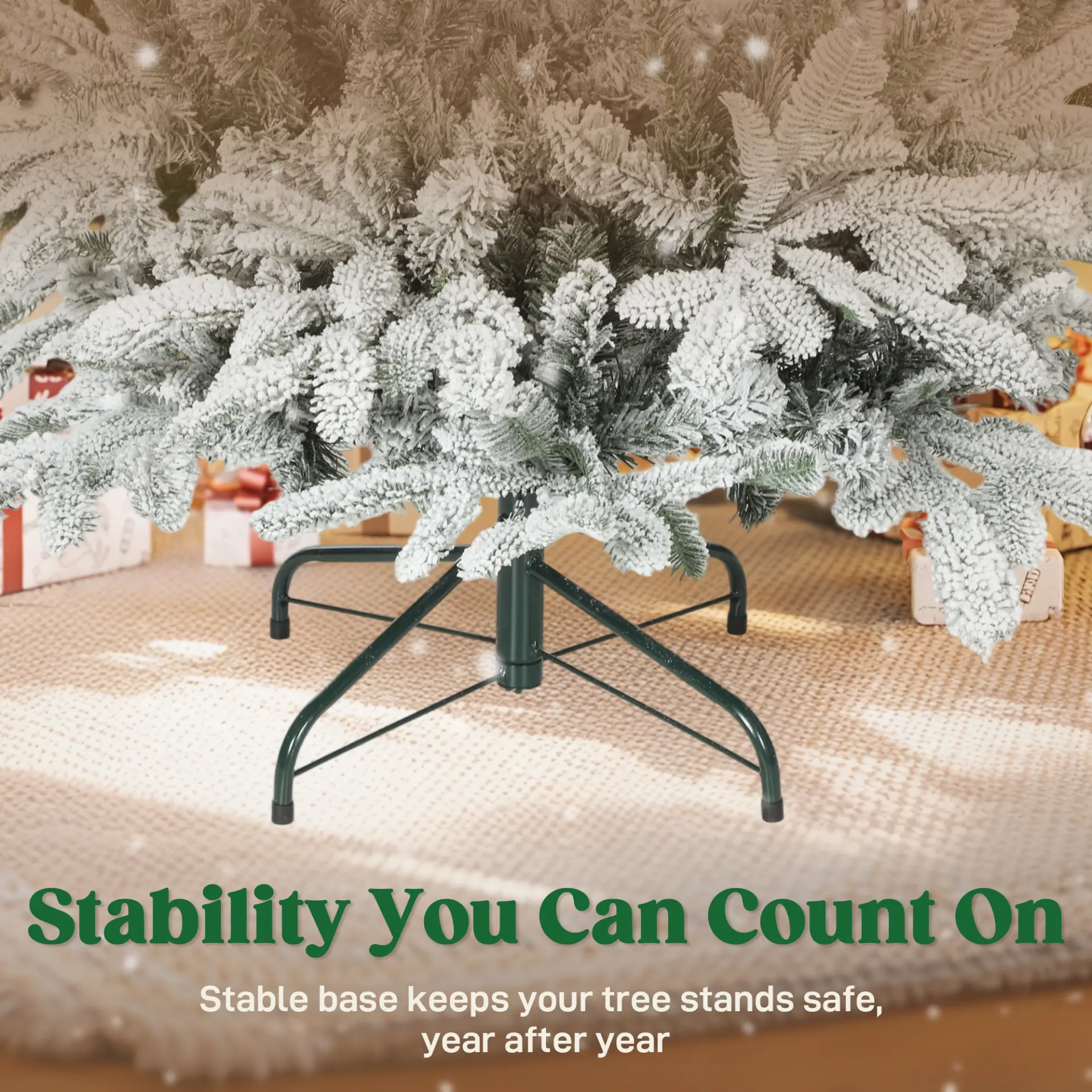 HOMCOM 5 ft Artificial Flocked Christmas Tree with 717 Branches, Hinged Xmas Tree with Foldable Metal Stand, Easy Assembly for Home Office Decor - Image 7