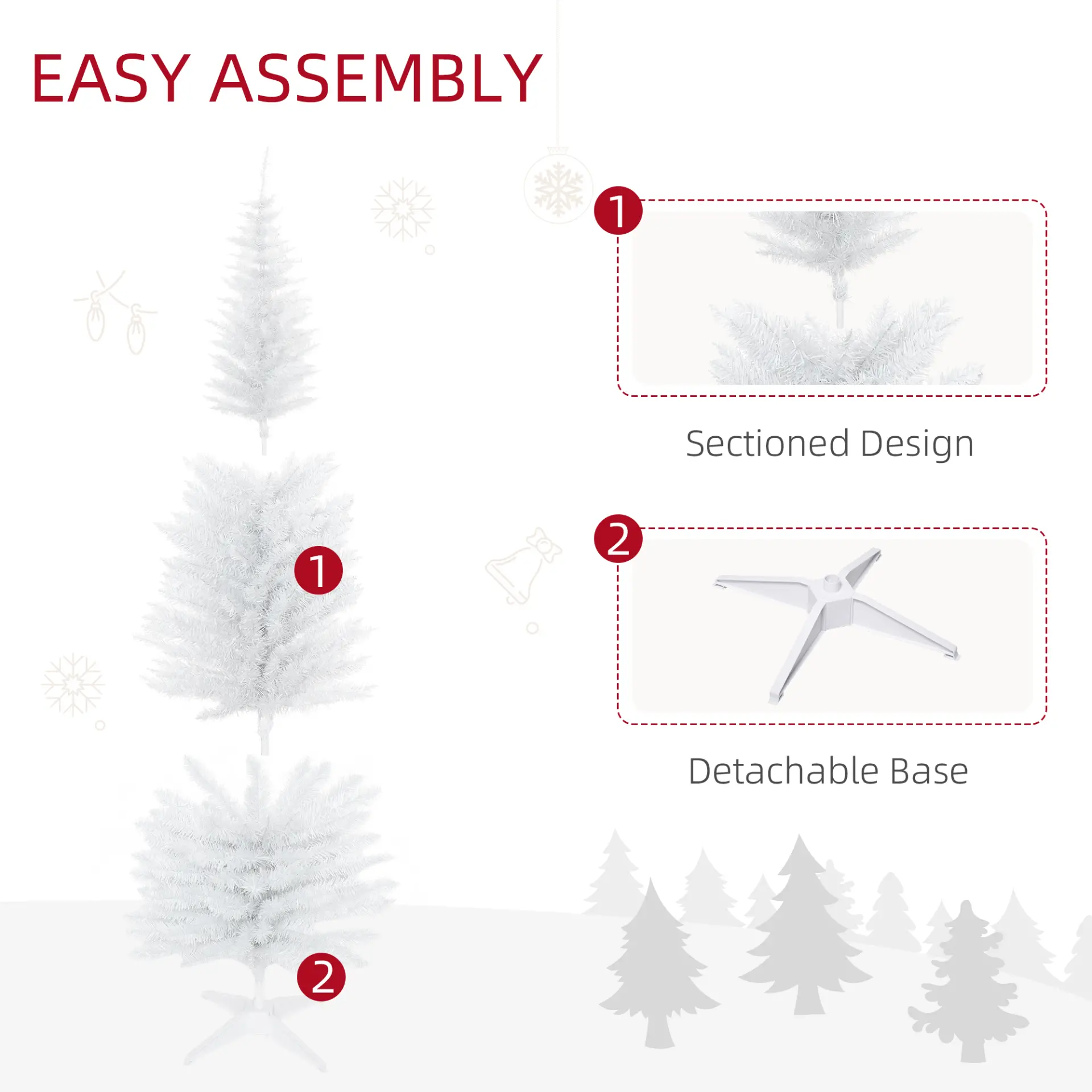 HOMCOM 6ft Unlit Artificial Christmas Tree, Pencil Slim Xmas Tree with Solid Stand and Realistic Branches, White - Image 7