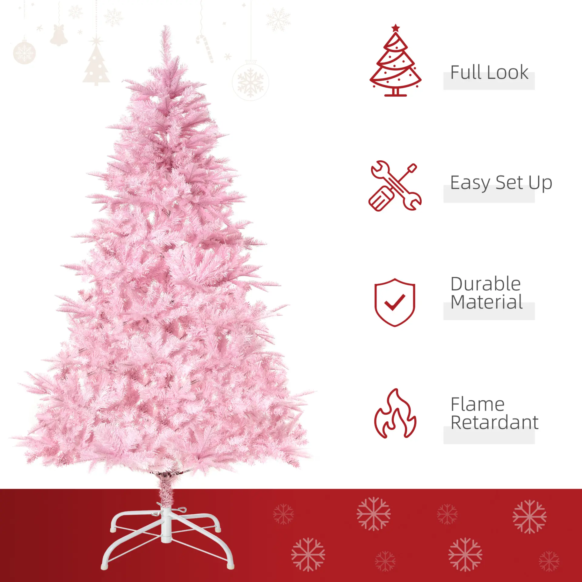 HOMCOM 5FT Artificial Christmas Tree Holiday Xmas Holiday Tree Decoration with Automatic Open for Home Party, Pink - Image 4