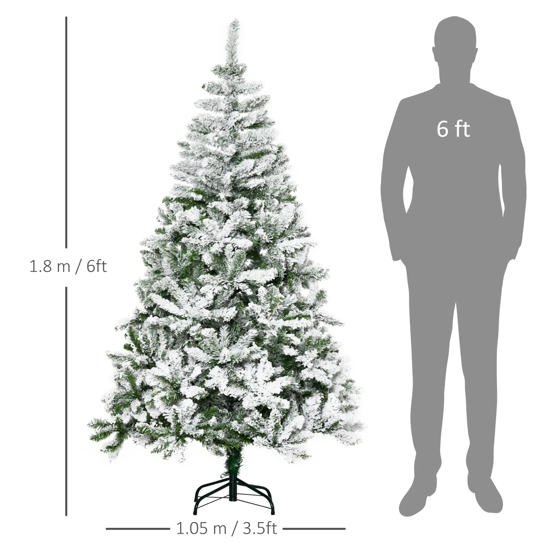 HOMCOM 6 Ft Snow Flocked Artificial Christmas Tree Xmas Pine Tree with Realistic Branches, Auto Open and Steel Base, Green - Image 3