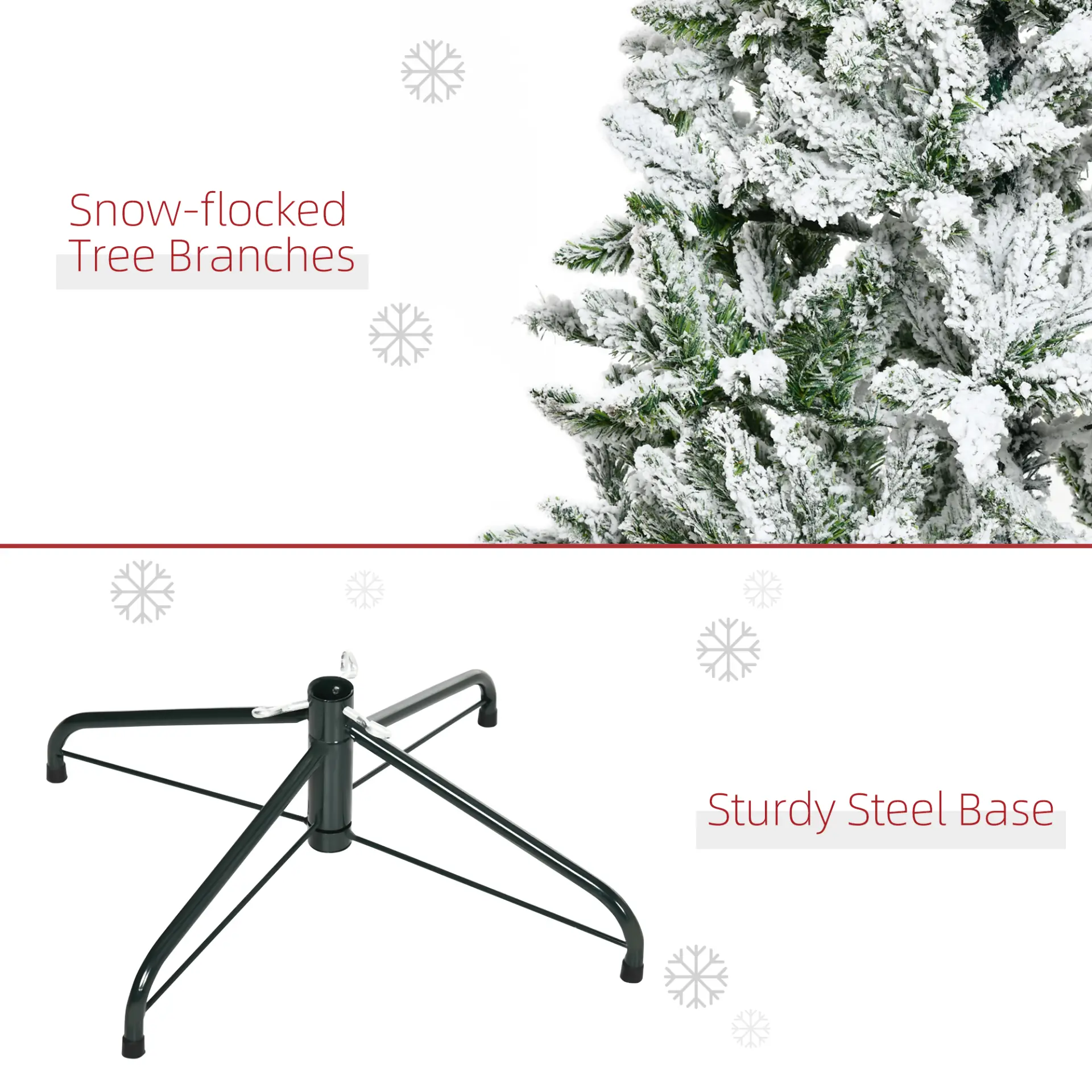 HOMCOM 6 Ft Snow Flocked Artificial Christmas Tree Xmas Pine Tree with Realistic Branches, Auto Open and Steel Base, Green - Image 7