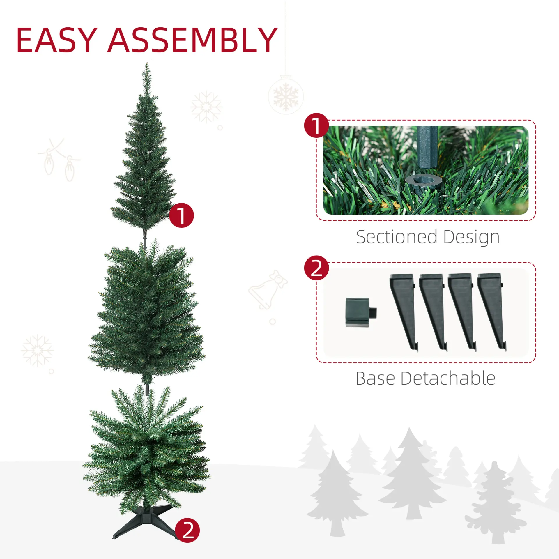HOMCOM 6ft Unlit Artificial Christmas Tree, Pencil Slim Xmas Tree with Solid Stand and Realistic Branches, Green - Image 7