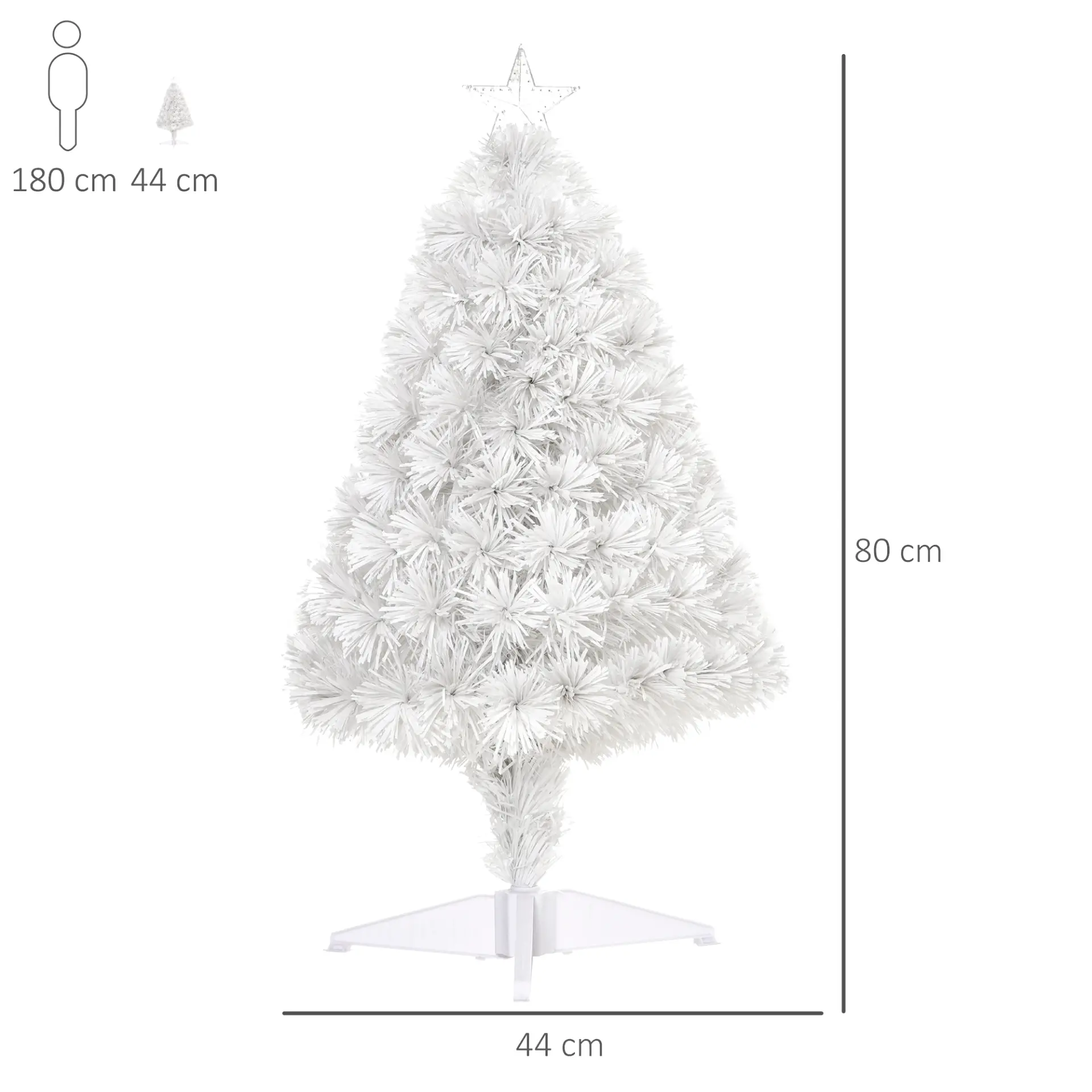 HOMCOM 2.5FT Prelit Artificial Tabletop Christmas Tree with Fibre Optics Holiday Home Xmas Decoration for Table and Desk, White - Image 3