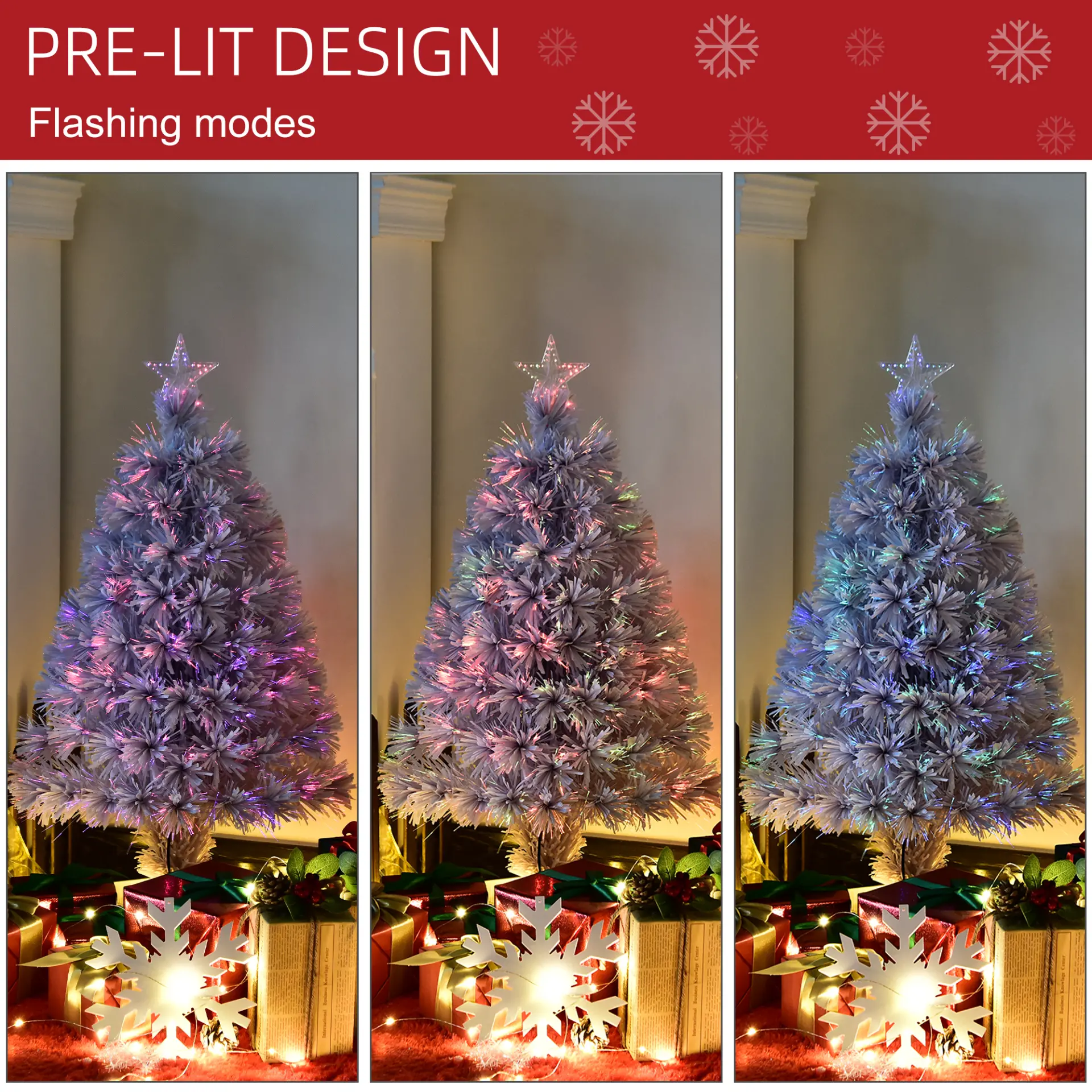 HOMCOM 2.5FT Prelit Artificial Tabletop Christmas Tree with Fibre Optics Holiday Home Xmas Decoration for Table and Desk, White - Image 5