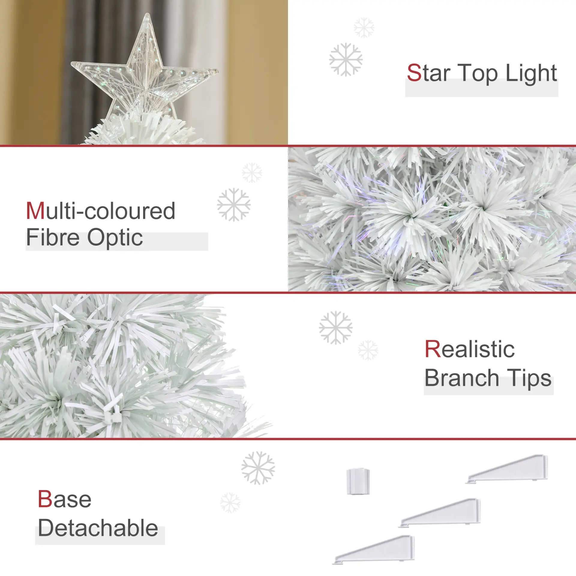 HOMCOM 2.5FT Prelit Artificial Tabletop Christmas Tree with Fibre Optics Holiday Home Xmas Decoration for Table and Desk, White - Image 8