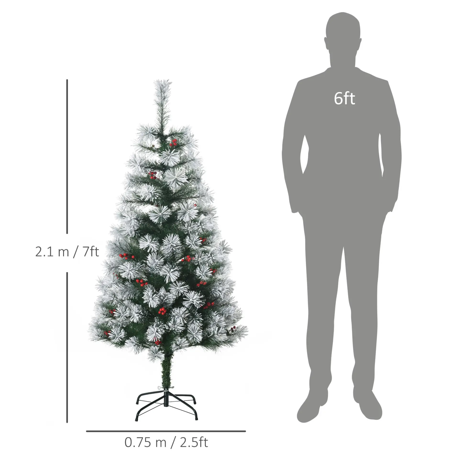 HOMCOM Indoor Christmas Tree Artificial Berry Xmas Decoration with Metal Stand and 184 Tips (5FT(150CM)) - Image 3
