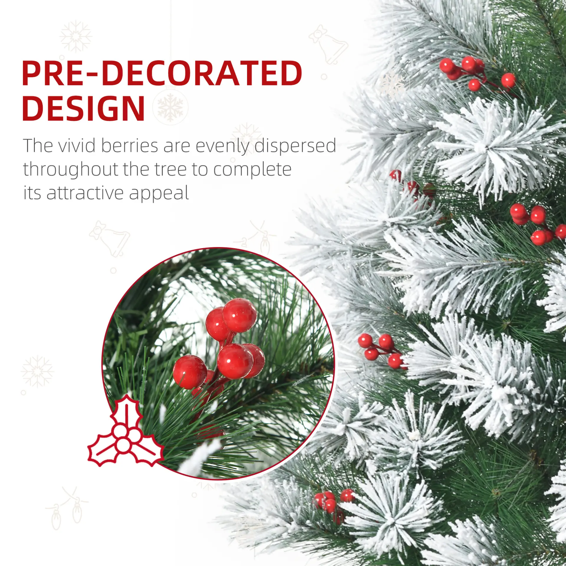 HOMCOM Indoor Christmas Tree Artificial Berry Xmas Decoration with Metal Stand and 184 Tips (5FT(150CM)) - Image 5
