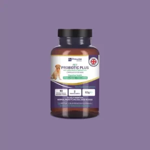 Pet Probiotic Plus with Added Inulin & Psyllium Husk 2 Billion CFU with 5 Active Strains I 60 Chicken Flavour Chewable Tablets 2 Months Supply