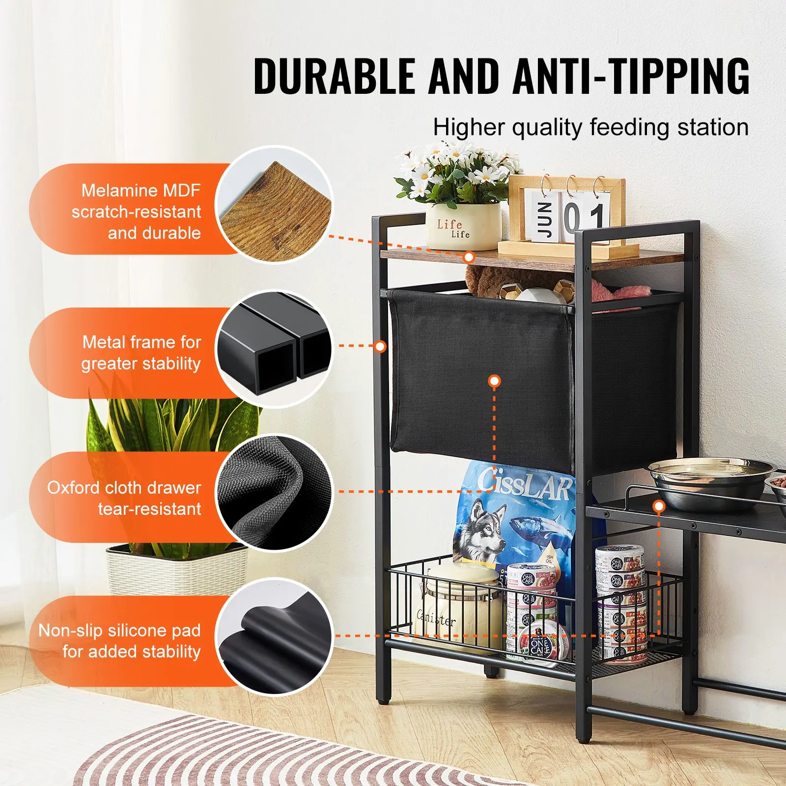 VEVOR Pet Feeding Station with Storage, Elevated Dog Bowls, Raised Dog Bowl Stand, Dog Food Storage and Feeder Station with Storage Shelves, Pet Toy Storage Organizer, for Large Medium Small Dogs - Image 3