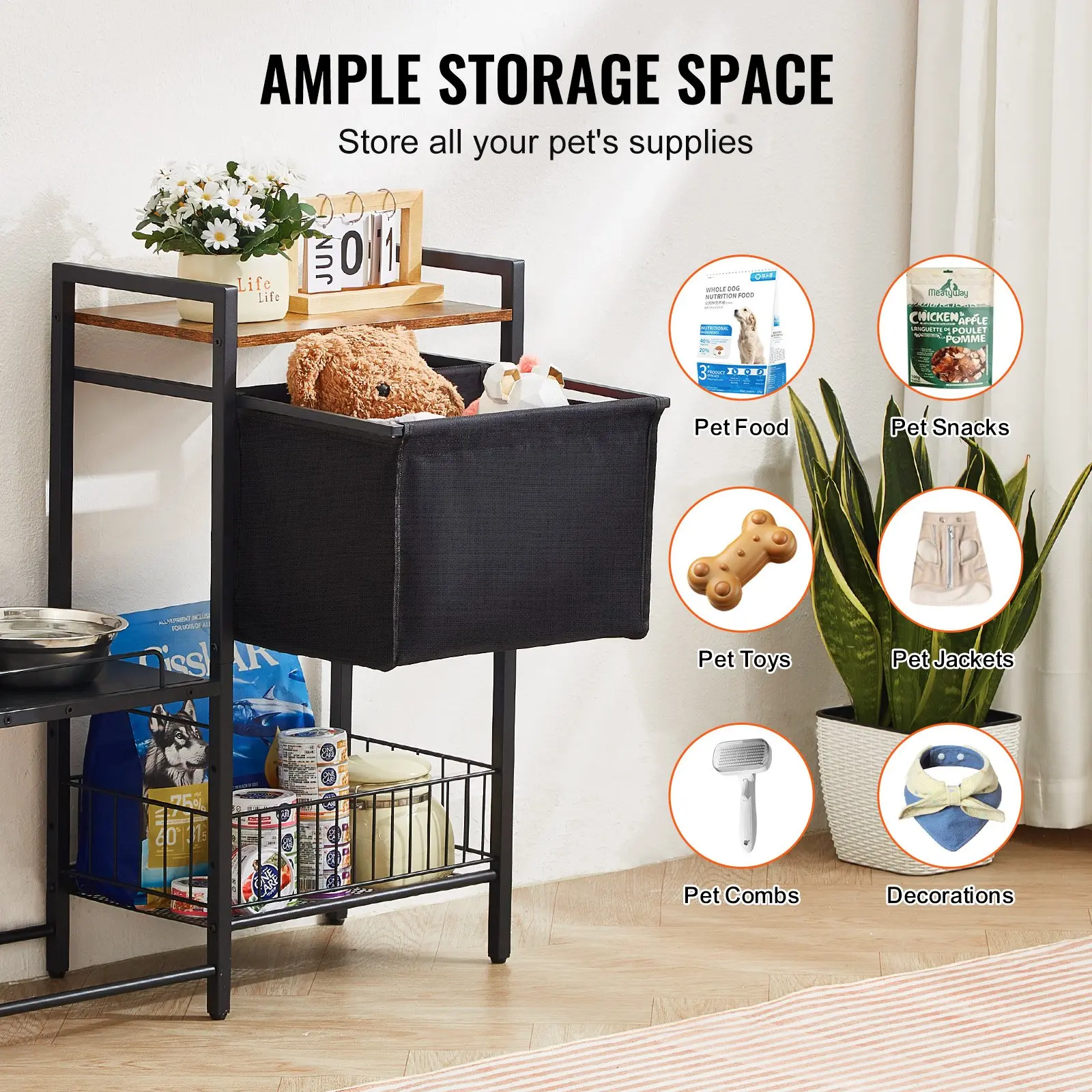 VEVOR Pet Feeding Station with Storage, Elevated Dog Bowls, Raised Dog Bowl Stand, Dog Food Storage and Feeder Station with Storage Shelves, Pet Toy Storage Organizer, for Large Medium Small Dogs - Image 5