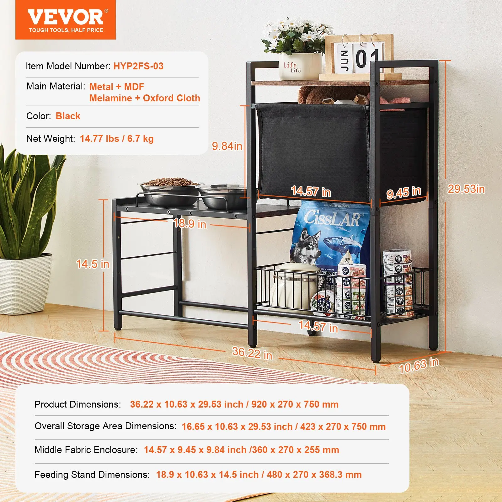 VEVOR Pet Feeding Station with Storage, Elevated Dog Bowls, Raised Dog Bowl Stand, Dog Food Storage and Feeder Station with Storage Shelves, Pet Toy Storage Organizer, for Large Medium Small Dogs - Image 6